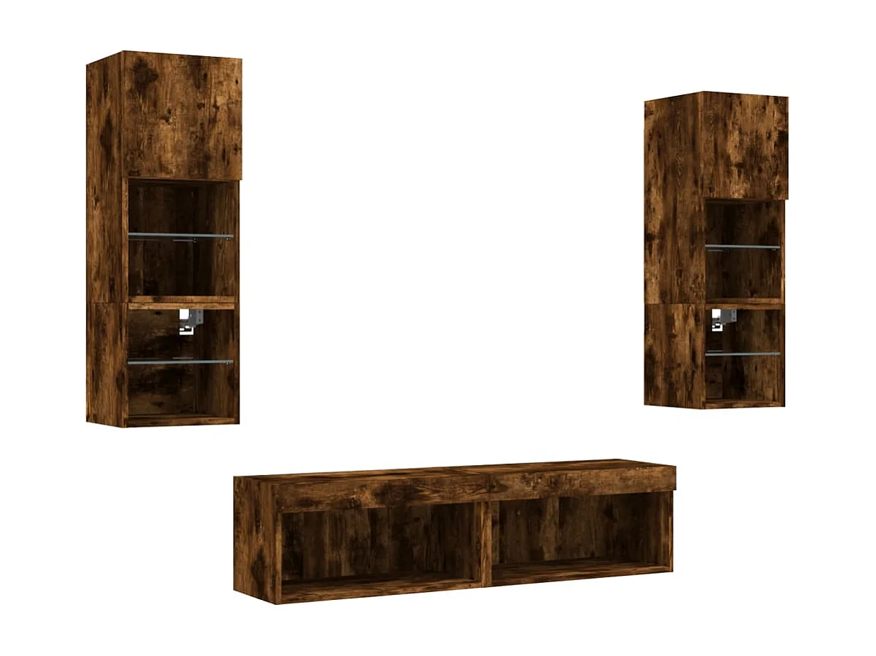 Muebles TV pared con LED 6 pzas madera ingeniería roble ahumado