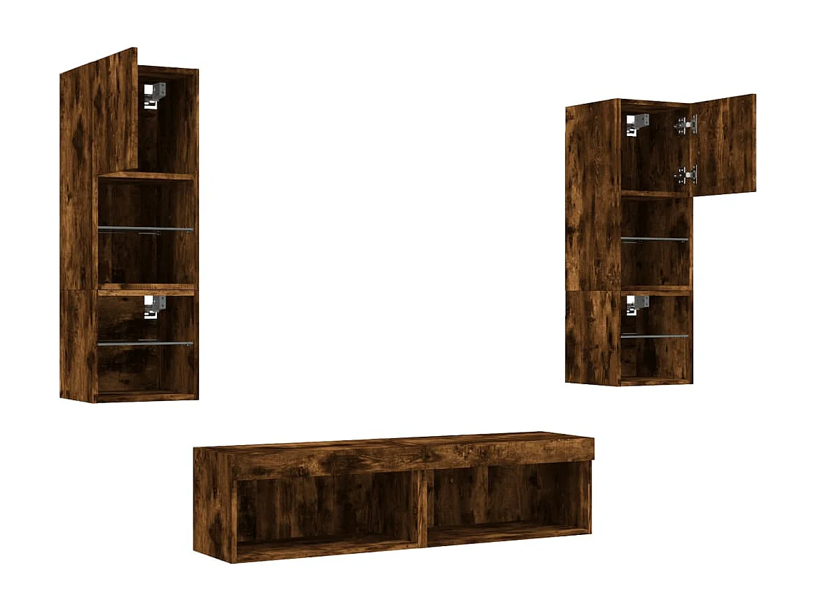 Muebles TV pared con LED 6 pzas madera ingeniería roble ahumado