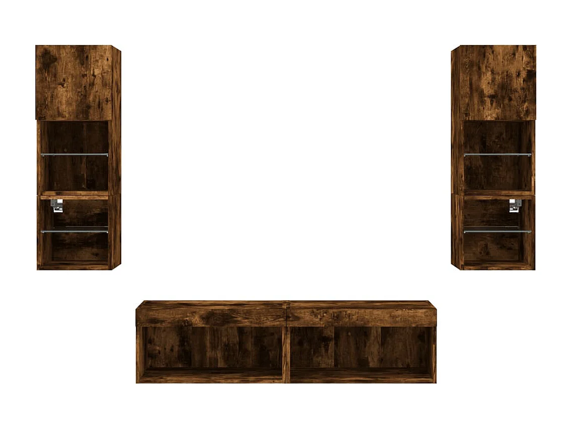 Muebles TV pared con LED 6 pzas madera ingeniería roble ahumado