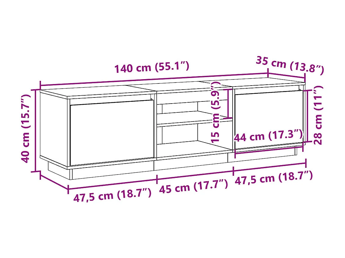 Meuble TV cire marron 140x35x40 cm bois pin massif