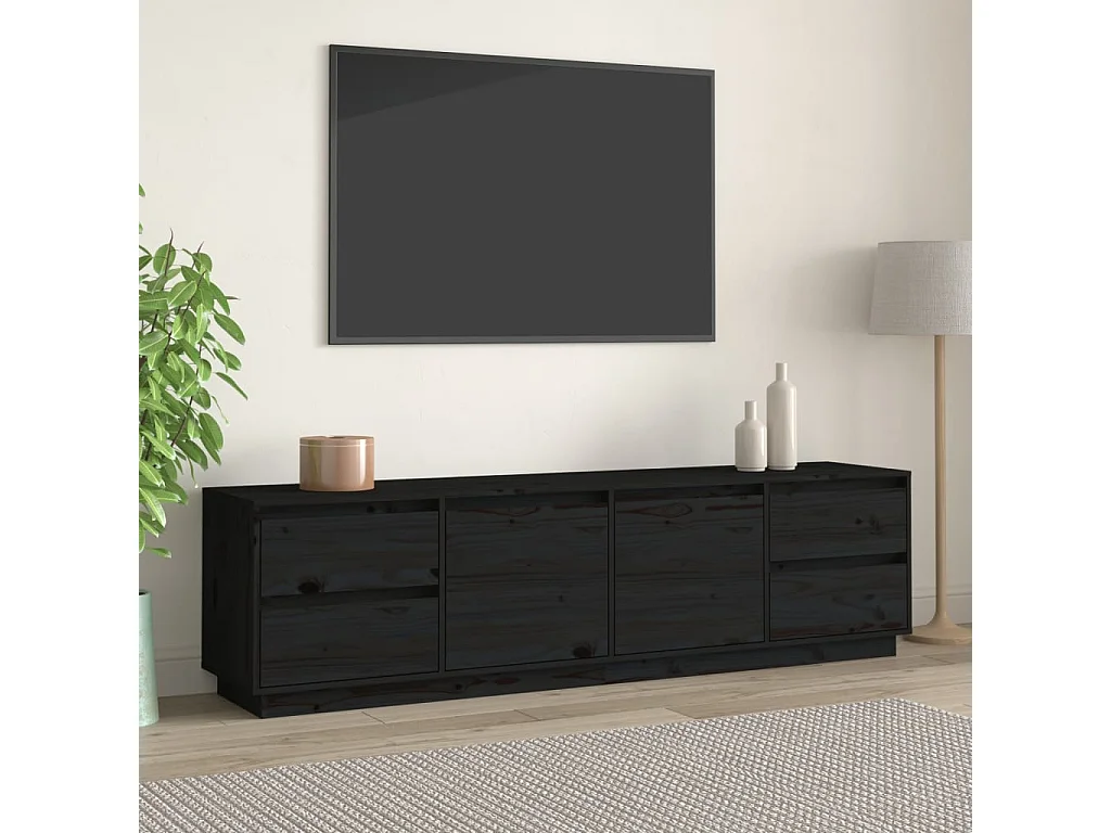 Meuble TV Noir 176x37x47,5 cm Bois de pin massif