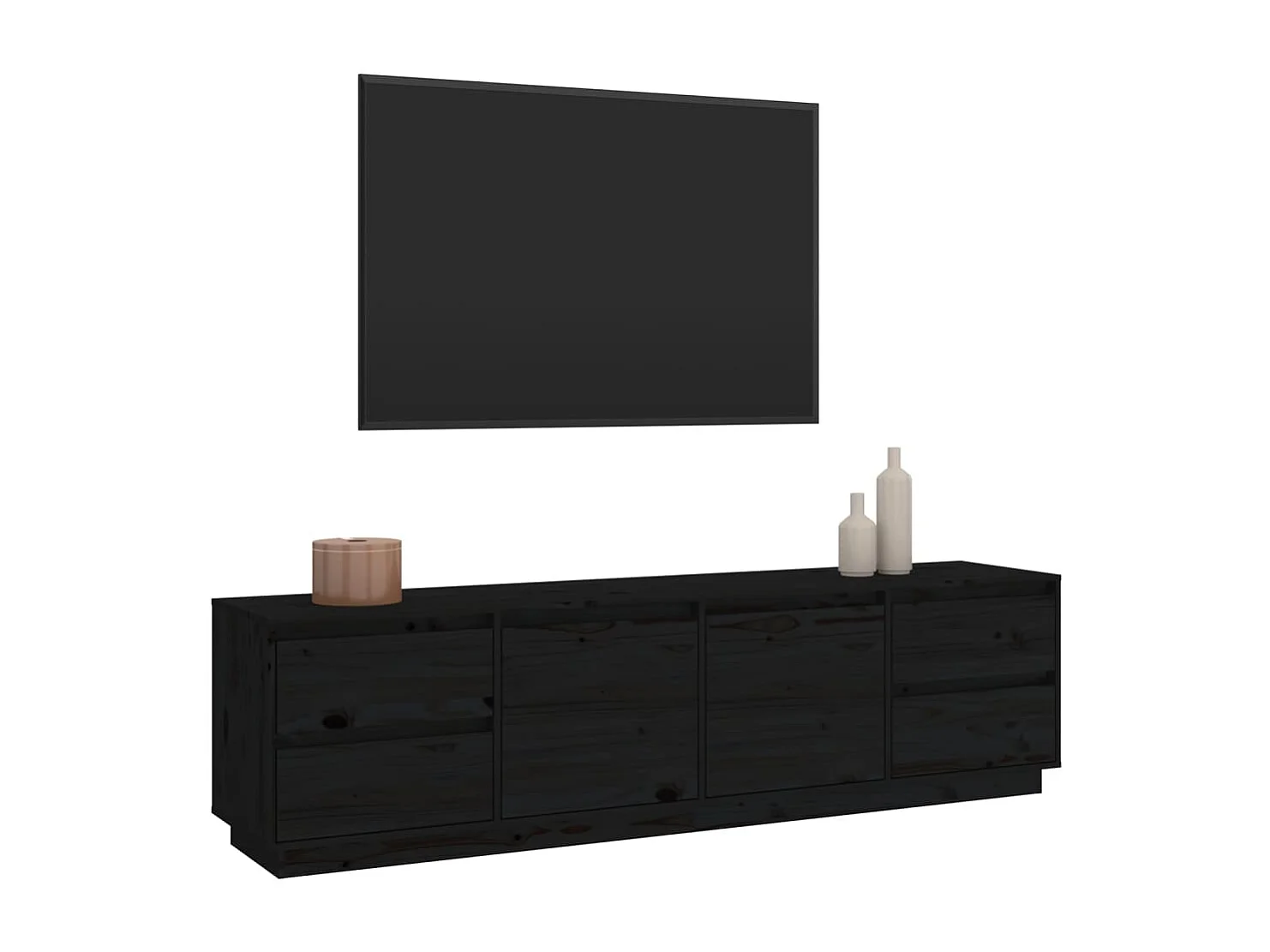 Meuble TV Noir 176x37x47,5 cm Bois de pin massif