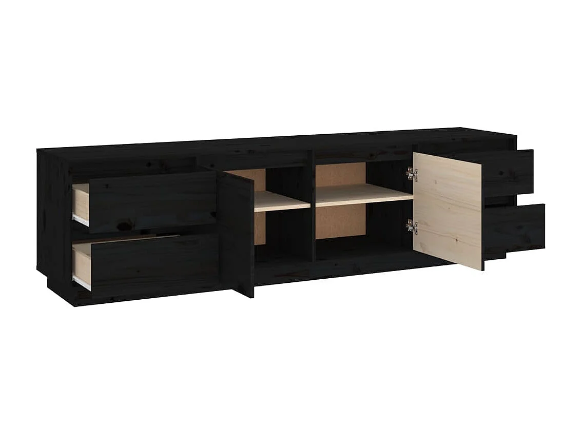 Meuble TV Noir 176x37x47,5 cm Bois de pin massif