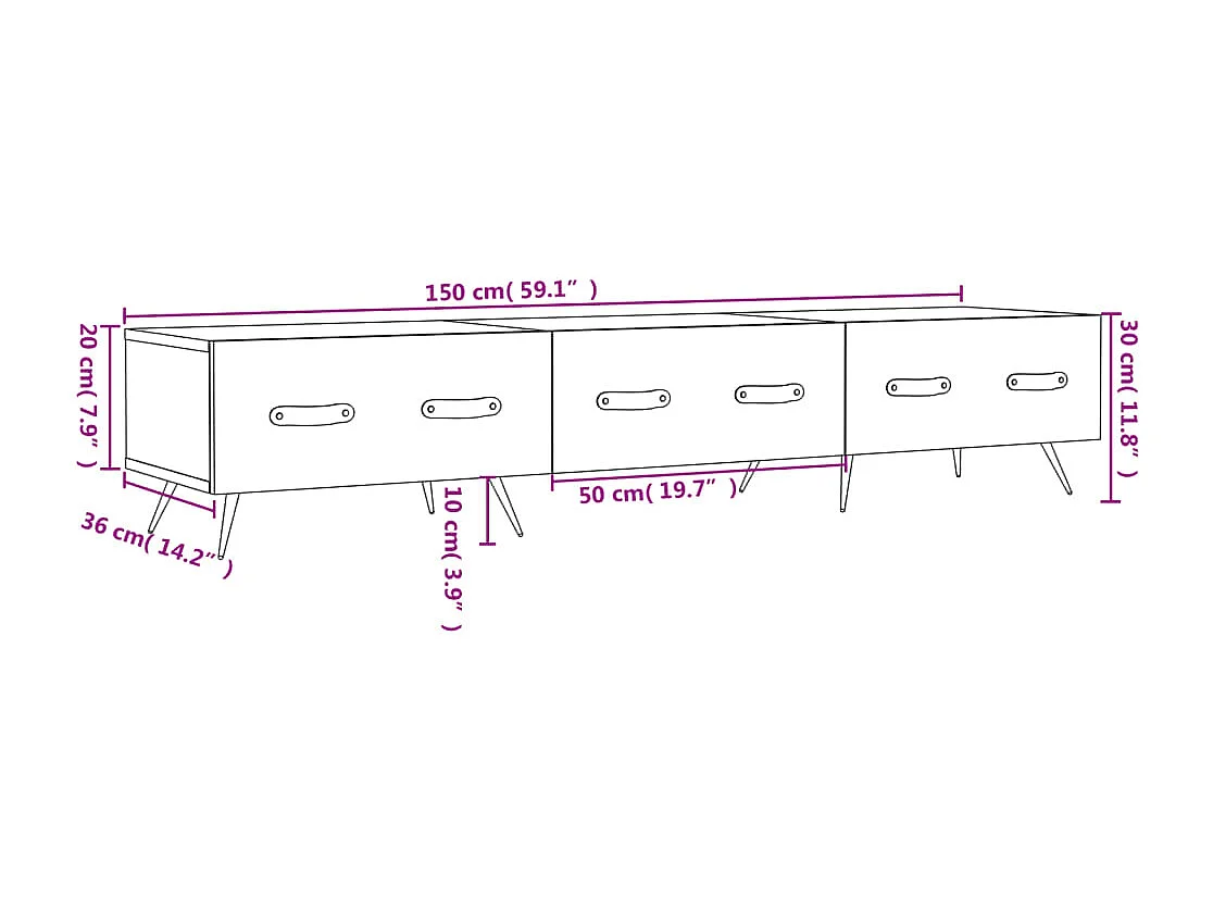 Móvel de TV 150x36x30 cm derivados de madeira branco brilhante