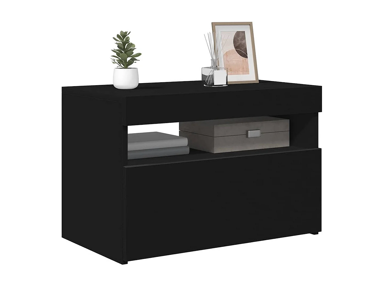 Móvel de TV com luzes LED 60x35x40 cm preto