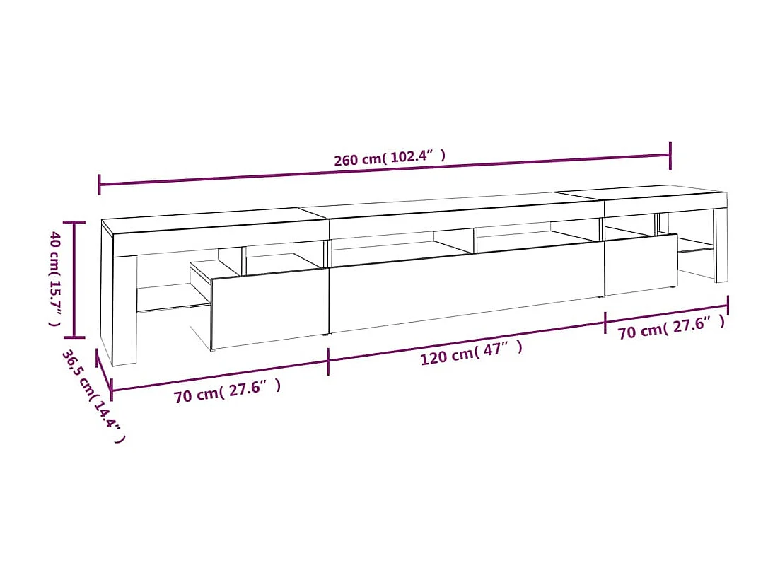 Meuble TV avec lumières LED Chêne sonoma 260x36,5x40 cm