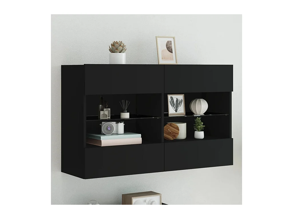 Meuble TV mural avec lumières LED noir 98,5x30x60,5 cm