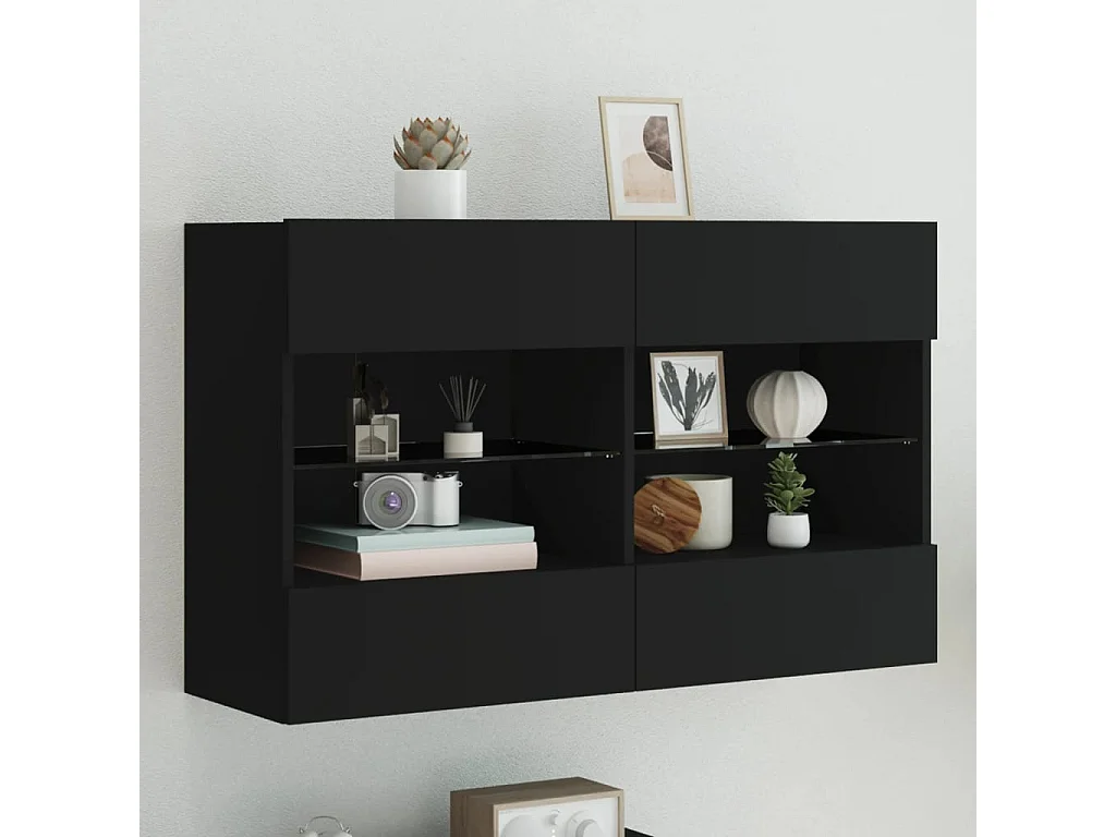 Móvel de parede para TV com luzes LED 98,5x30x60,5 cm preto