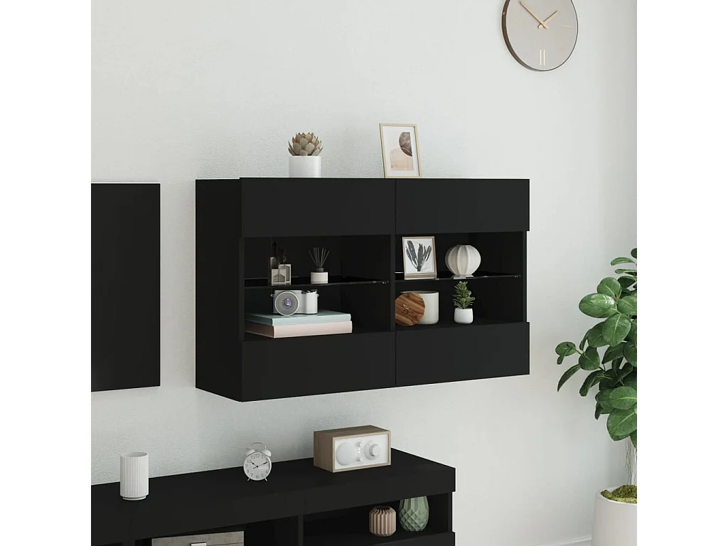 Móvel de parede para TV com luzes LED 98,5x30x60,5 cm preto