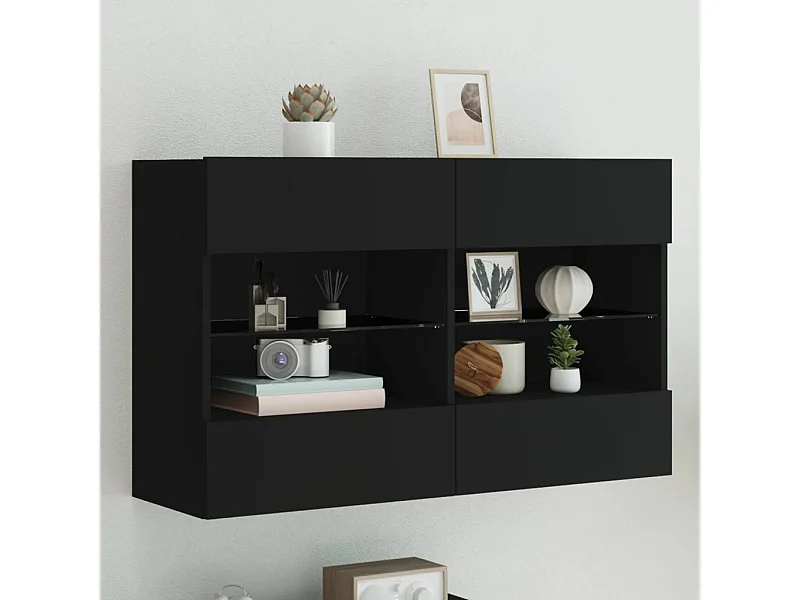 Móvel de parede para TV com luzes LED 98,5x30x60,5 cm preto