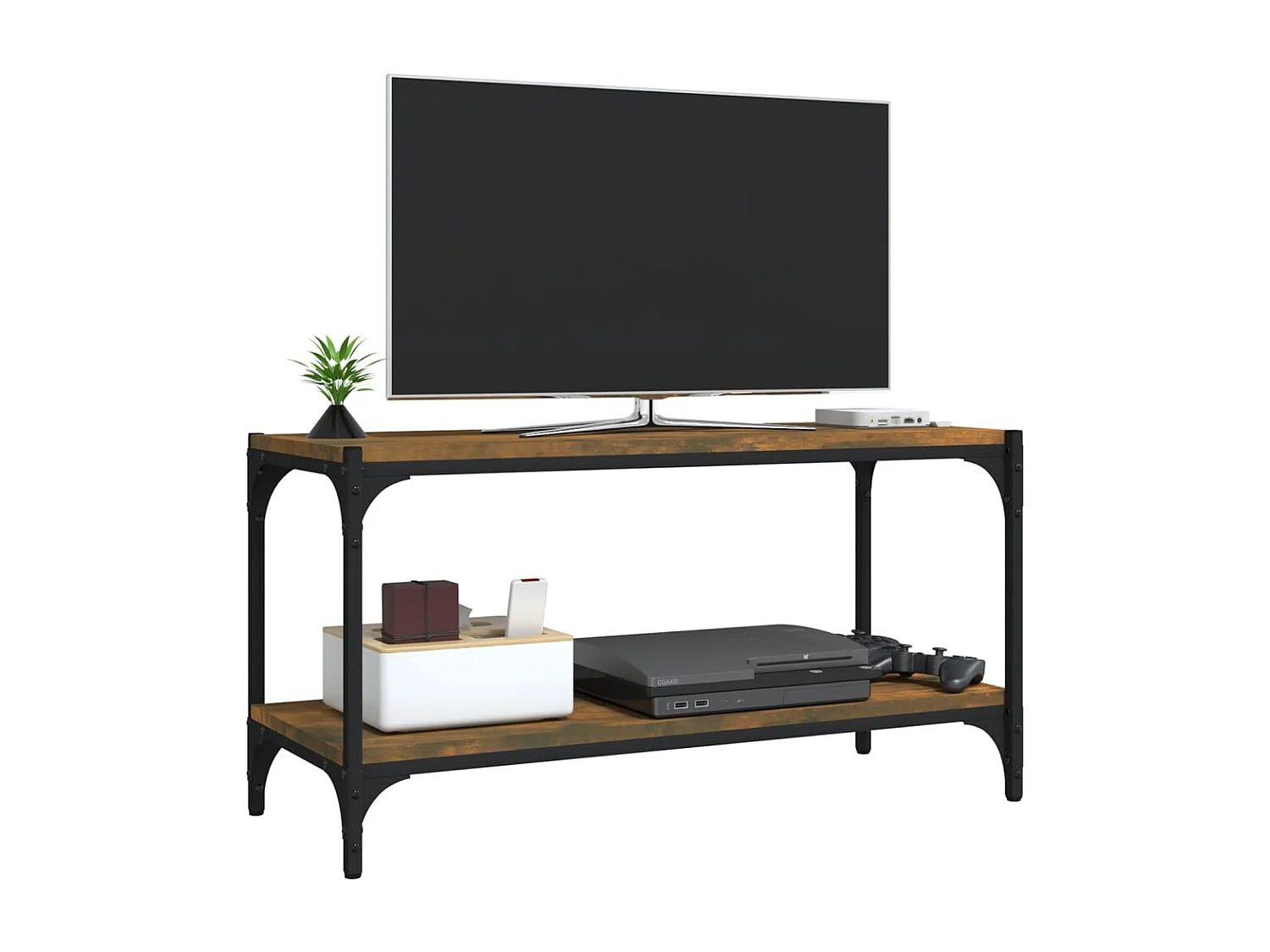 Meuble TV Chêne fumé 80x33x41 cm Bois d'ingénierie et acier