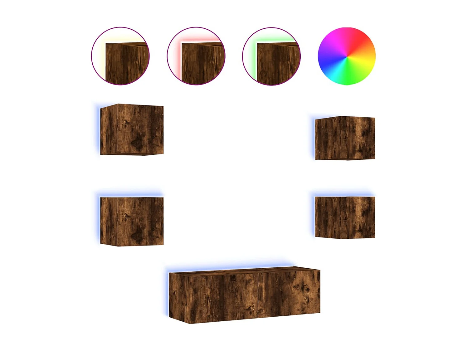 5 pcs móveis de parede para TV com luzes LED carvalho fumado