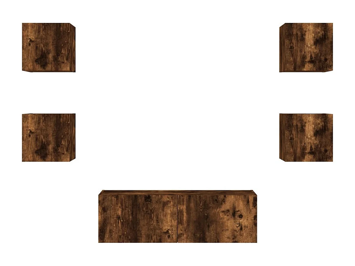 5 pcs móveis de parede para TV com luzes LED carvalho fumado