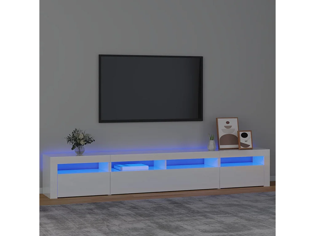 TV-Schrank mit LED-Leuchten Hochglanz-Weiß 240x35x40 cm