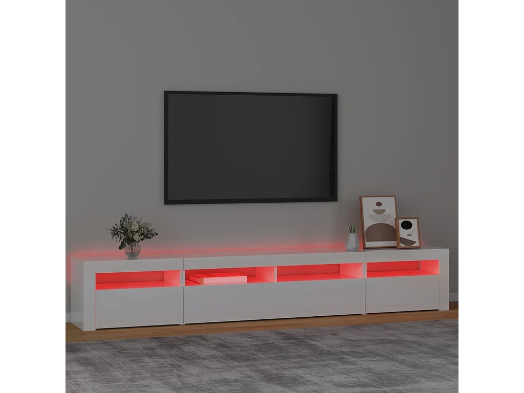 TV-Schrank mit LED-Leuchten Hochglanz-Weiß 240x35x40 cm