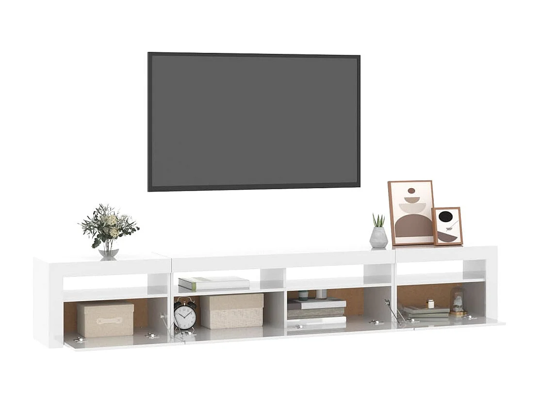 TV-Schrank mit LED-Leuchten Hochglanz-Weiß 240x35x40 cm