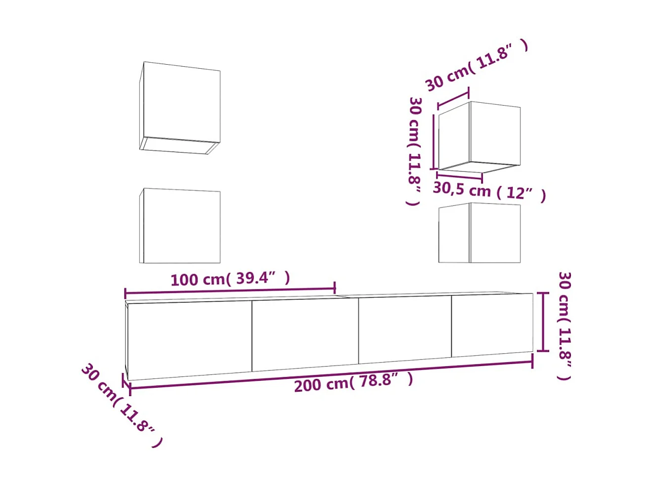 6-tlg. TV-Schrank-Set Betongrau Holzwerkstoff