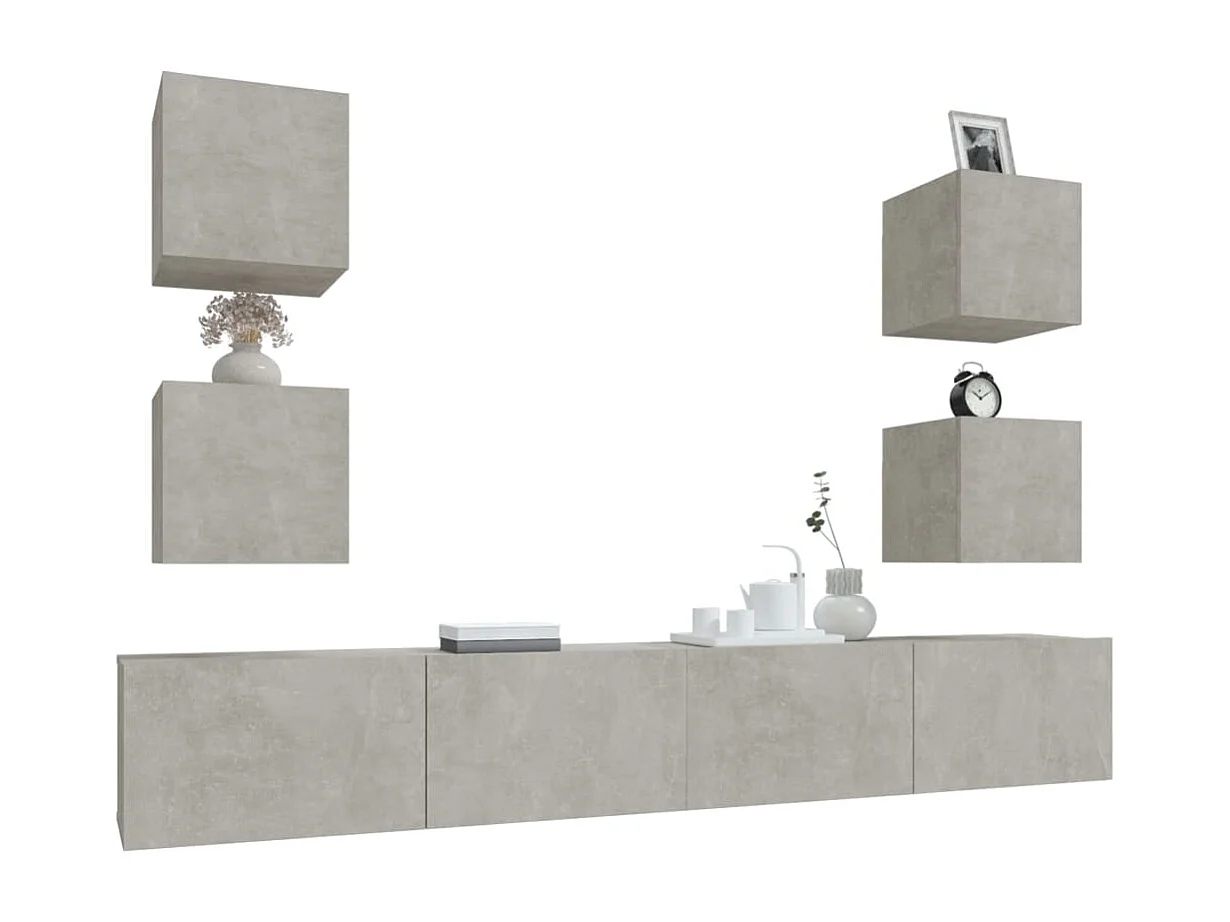 6-tlg. TV-Schrank-Set Betongrau Holzwerkstoff