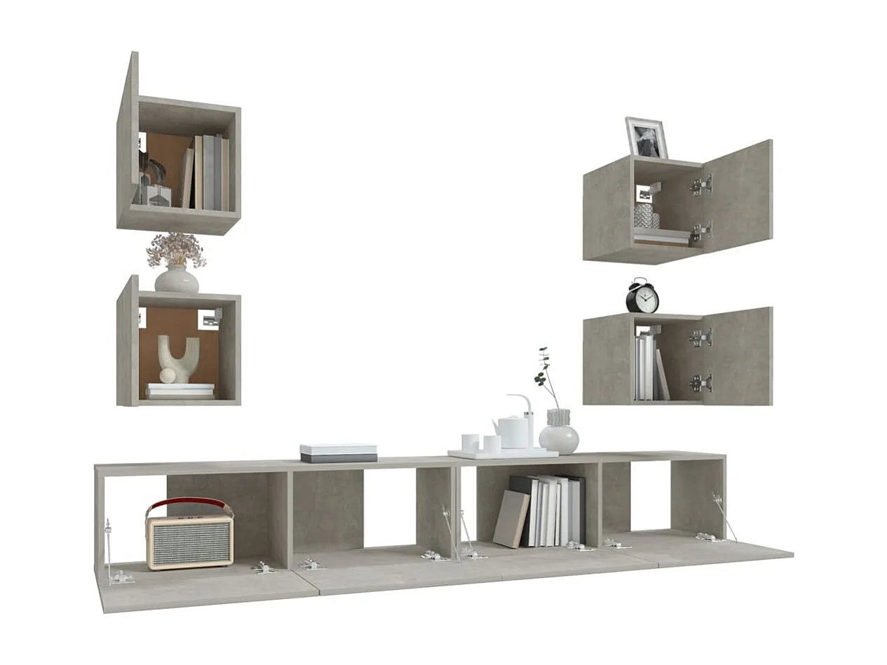 6-tlg. TV-Schrank-Set Betongrau Holzwerkstoff