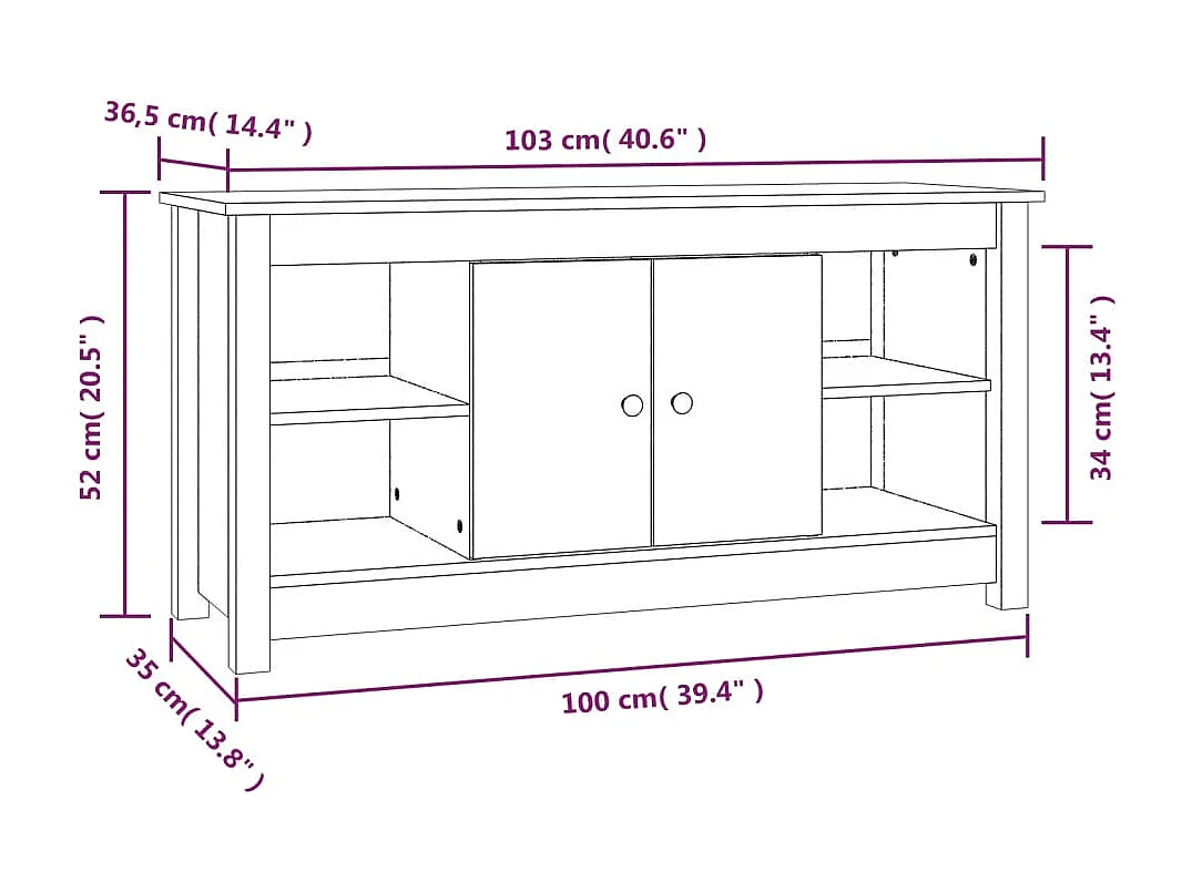 TV-Schrank Weiß 103x36,5x52 cm Massivholz Kiefer