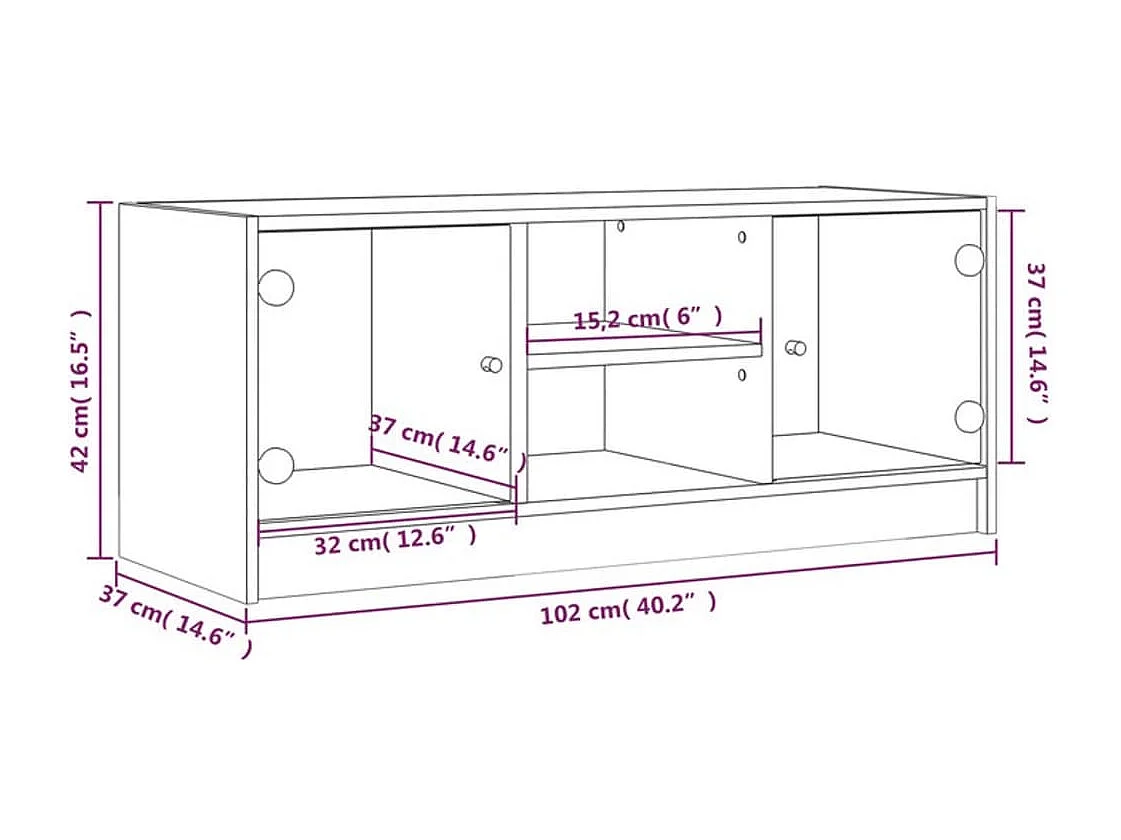 TV-Schrank mit Glastüren Sonoma-Eiche 102x37x42 cm