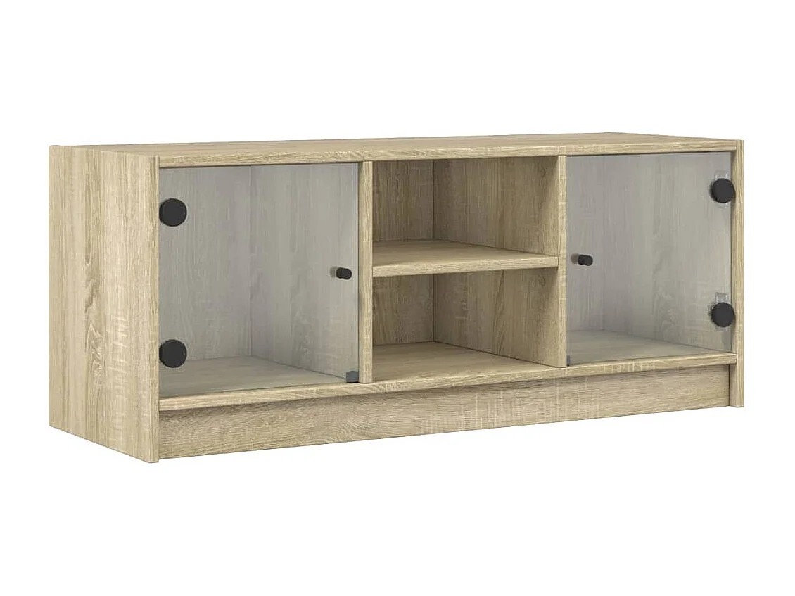 Móvel de TV c/ portas de vidro 102x37x42 cm carvalho sonoma