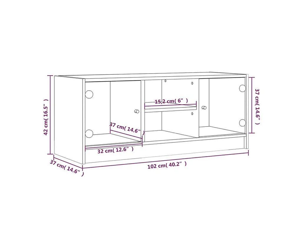 Móvel de TV c/ portas de vidro 102x37x42 cm carvalho sonoma