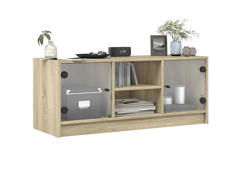 Móvel de TV c/ portas de vidro 102x37x42 cm carvalho sonoma