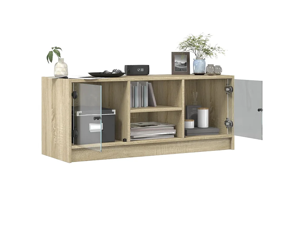 Móvel de TV c/ portas de vidro 102x37x42 cm carvalho sonoma