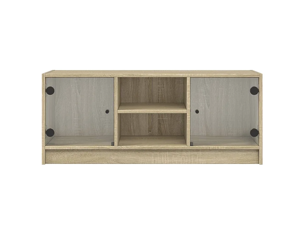 Móvel de TV c/ portas de vidro 102x37x42 cm carvalho sonoma