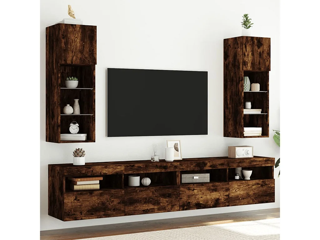 Meubles TV avec lumières LED 2 pcs chêne fumé 30,5x30x90 cm