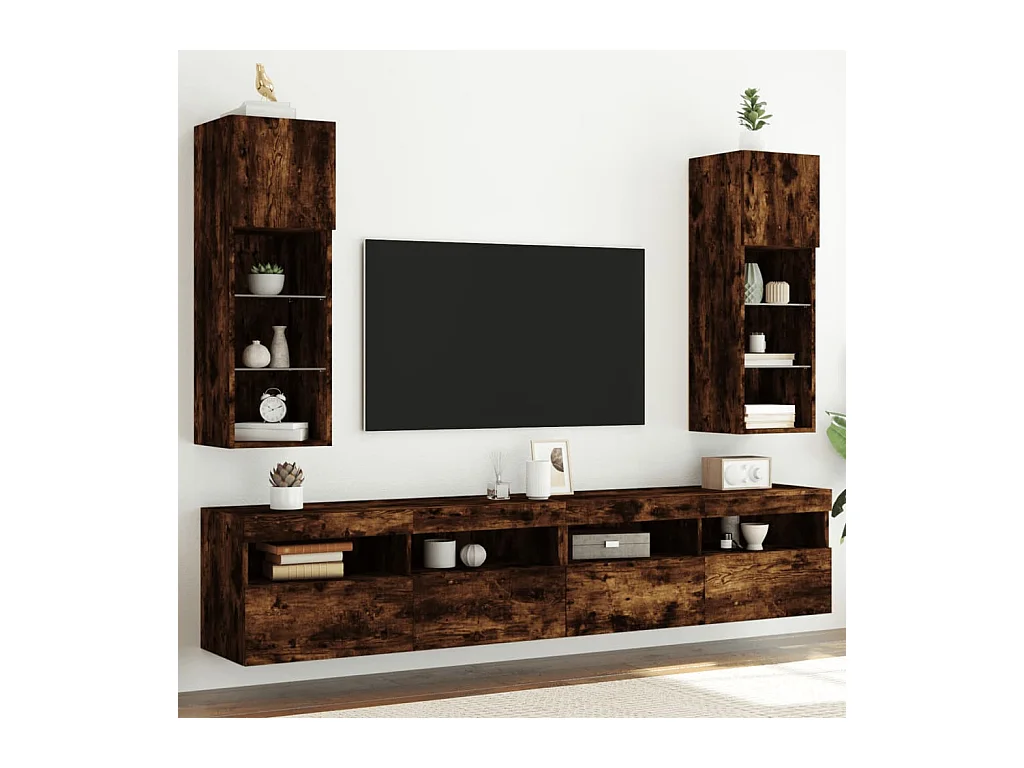 Mobili Porta TV con Luci LED 2 pz Rovere Fumo 30,5x30x90 cm