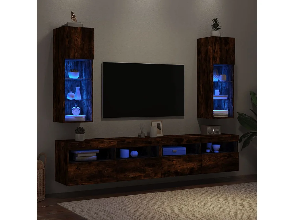 Meubles TV avec lumières LED 2 pcs chêne fumé 30,5x30x90 cm