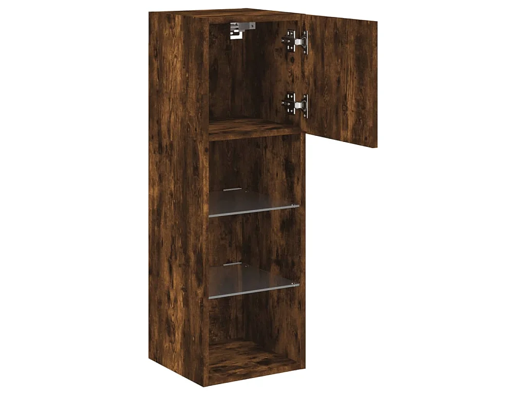 Meubles TV avec lumières LED 2 pcs chêne fumé 30,5x30x90 cm