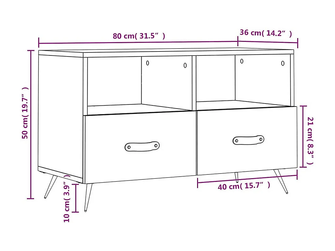 Meuble TV Gris béton 80x36x50 cm Bois d'ingénierie