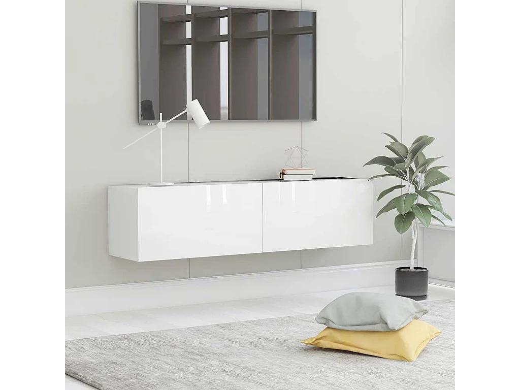 Meuble TV Blanc brillant 120x30x30 cm Bois d’ingénierie