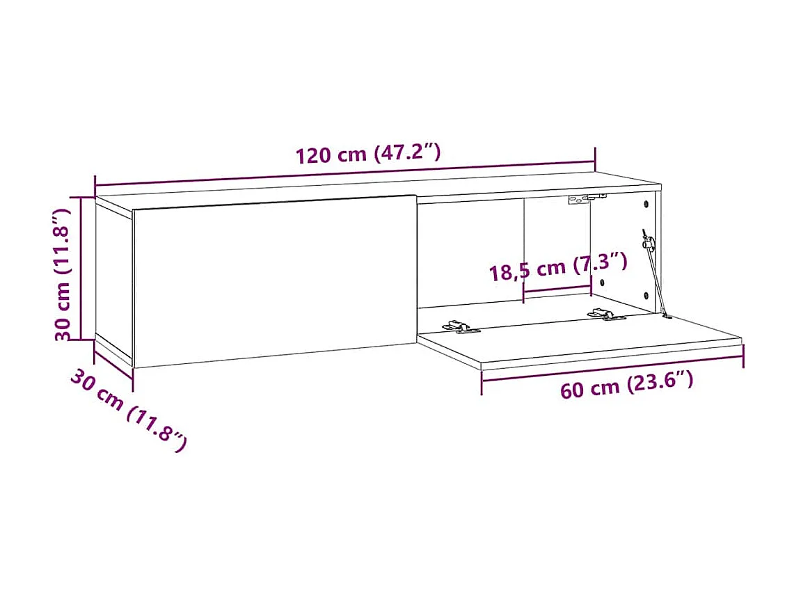 Meuble TV Blanc brillant 120x30x30 cm Bois d’ingénierie