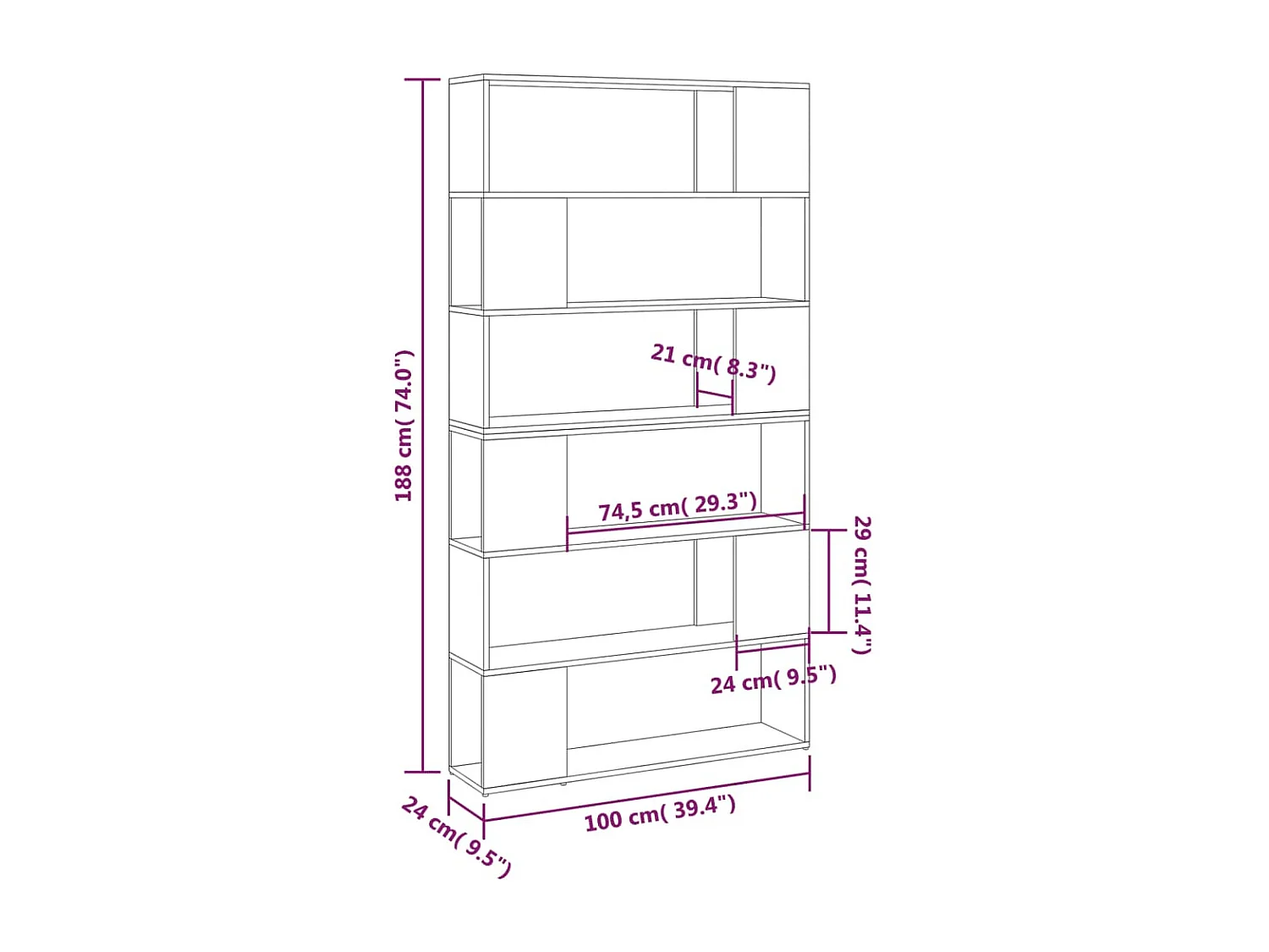 Libreria/Divisorio Stanza Bianco 100x24x188 cm