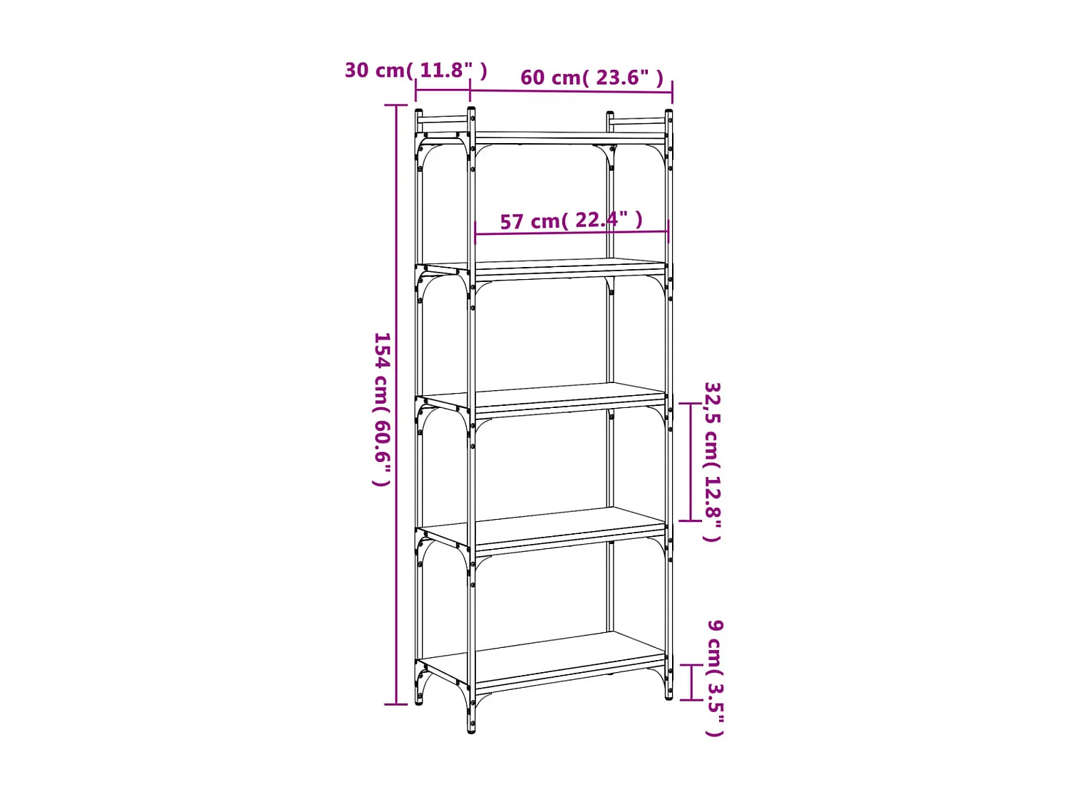 Bücherregal 5 Böden Sonoma-Eiche 60x30x154 cm Holzwerkstoff