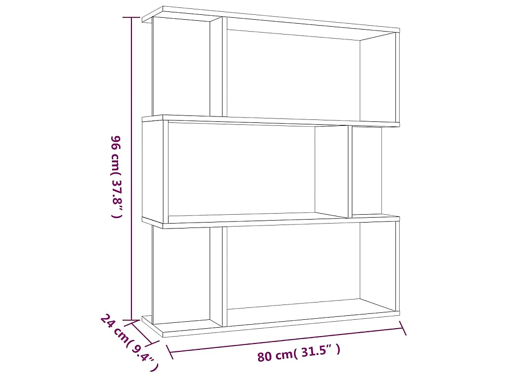 Bücherregal/Raumteiler Braun Eiche 80x24x96 cm Holzwerkstoff
