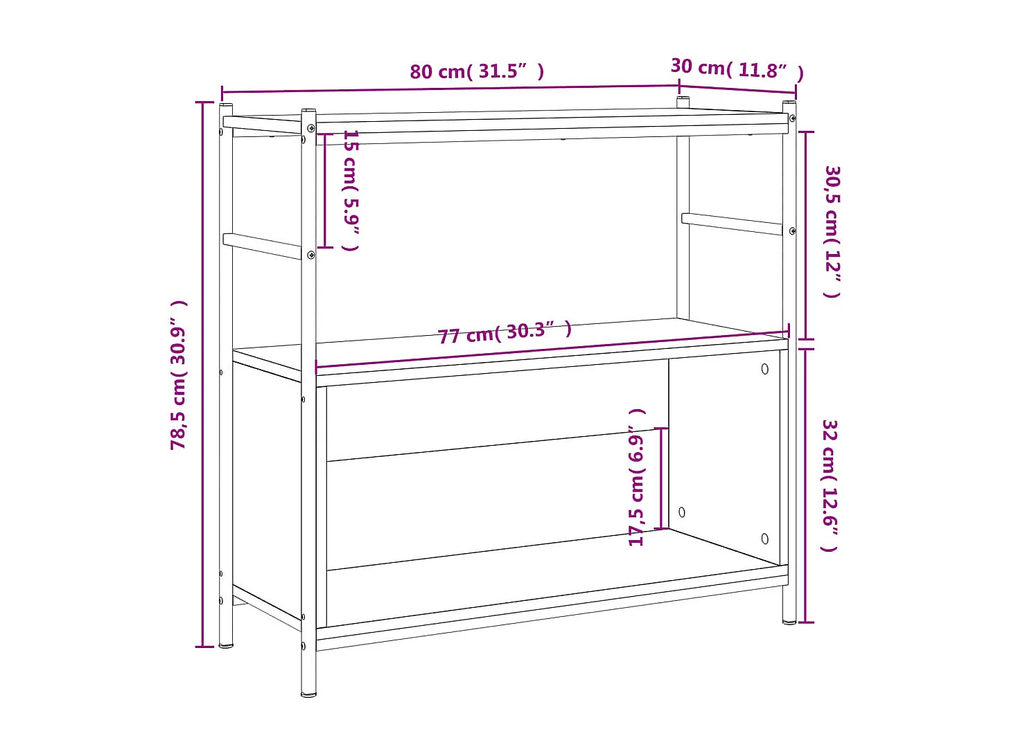 Bibliothèque chêne fumé 80x30x78,5 cm bois d'ingénierie et fer