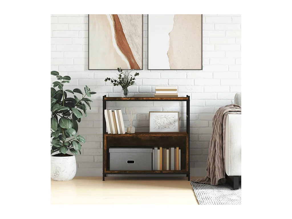 Bibliothèque chêne fumé 80x30x78,5 cm bois d'ingénierie et fer