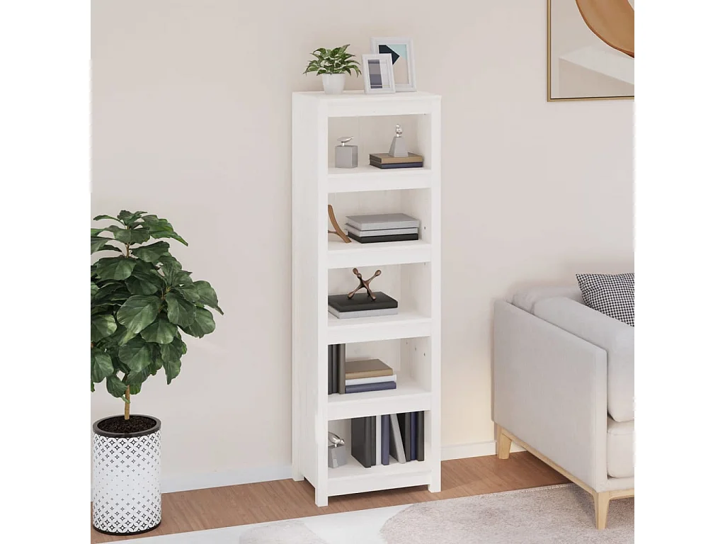 Libreria Bianca 50x35x154 cm in Legno Massello di Pino