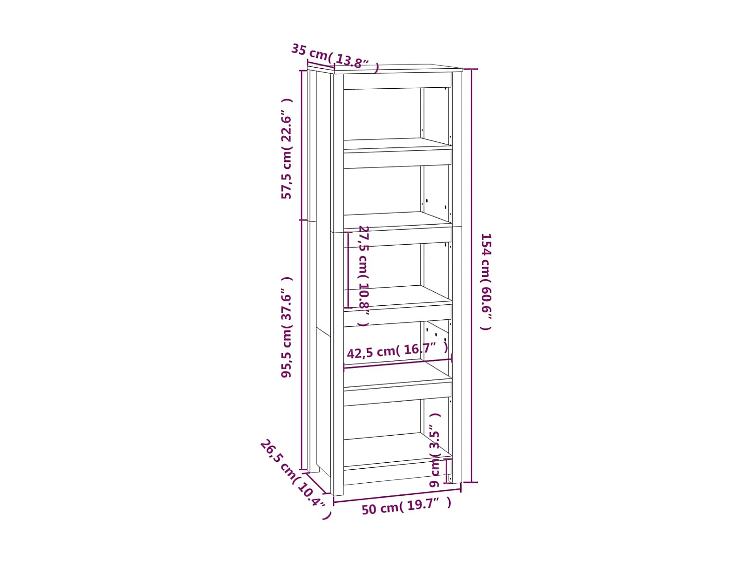 Libreria Bianca 50x35x154 cm in Legno Massello di Pino