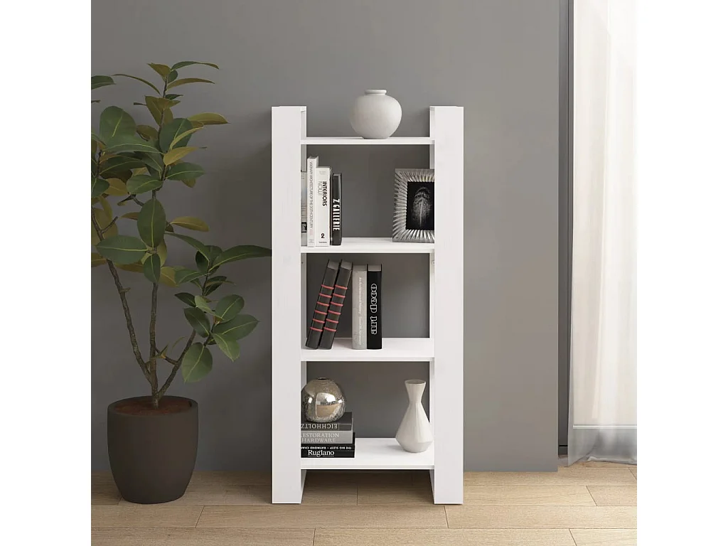 Libreria/Divisorio Bianco 60x35x125 cm Legno Massello