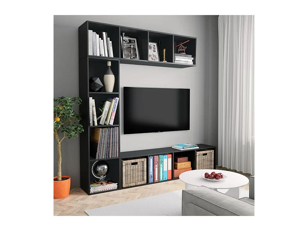 Ensemble de bibliothèque/meuble TV 3 pcs Noir 180x30x180 cm
