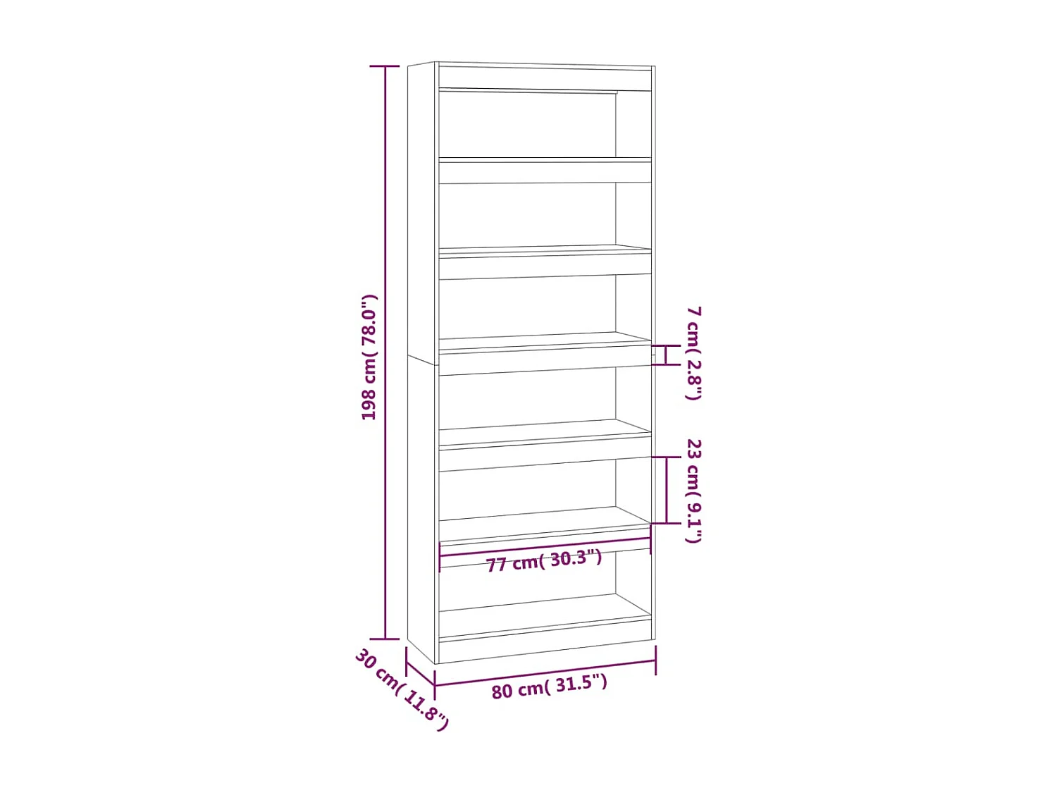 Bücherregal/Raumteiler Schwarz 80x30x198 cm Holzwerkstoff
