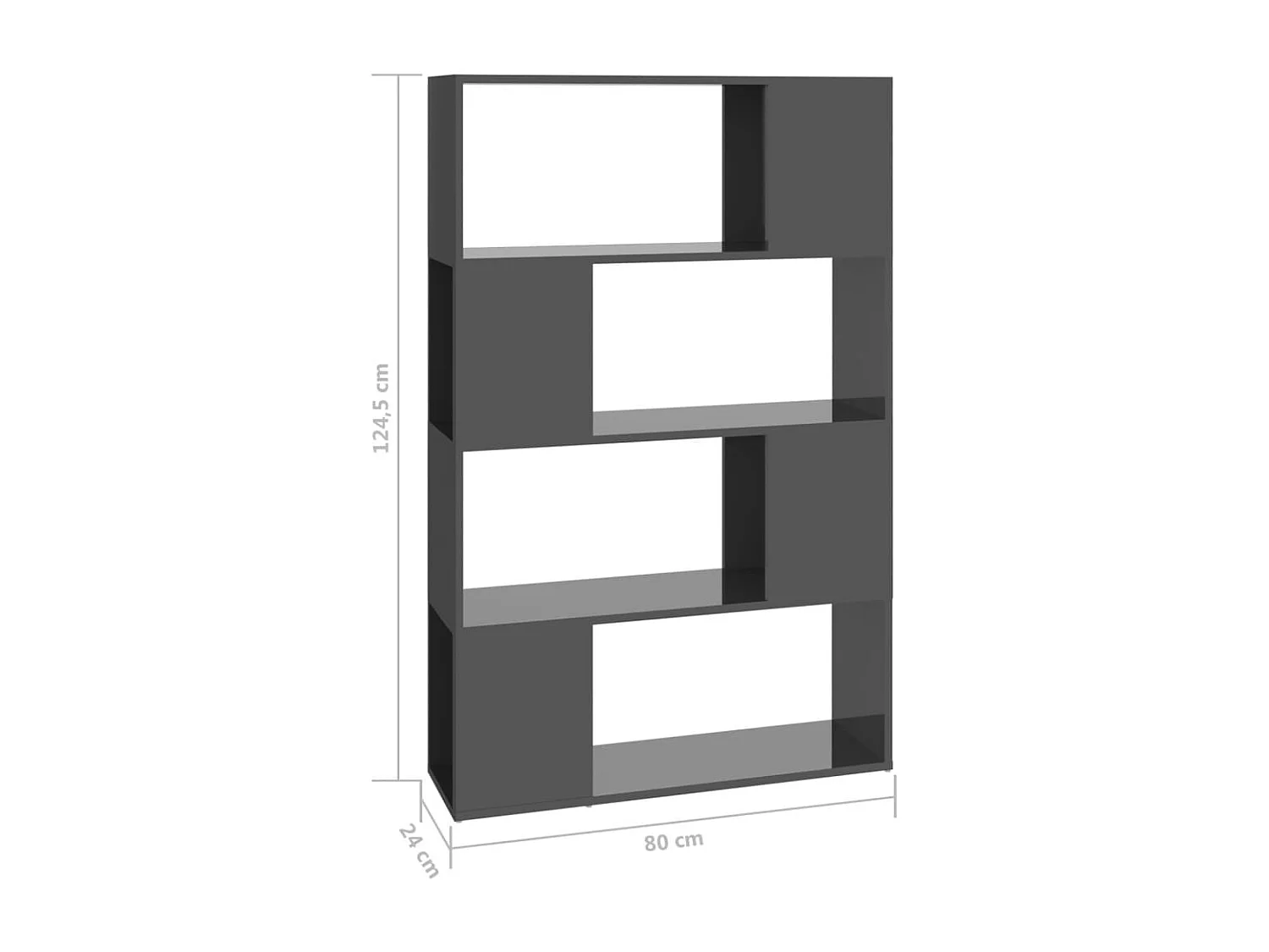 Estante/divisória 80x24x124,5 cm cinzento brilhante