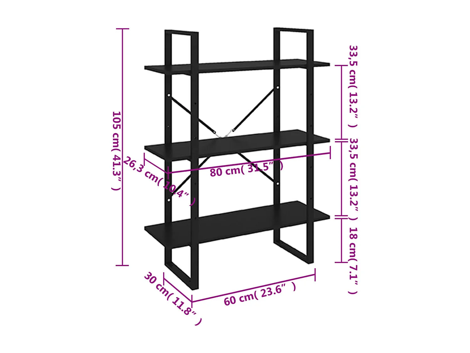 Libreria Nera 80x30x105 cm in Legno Multistrato