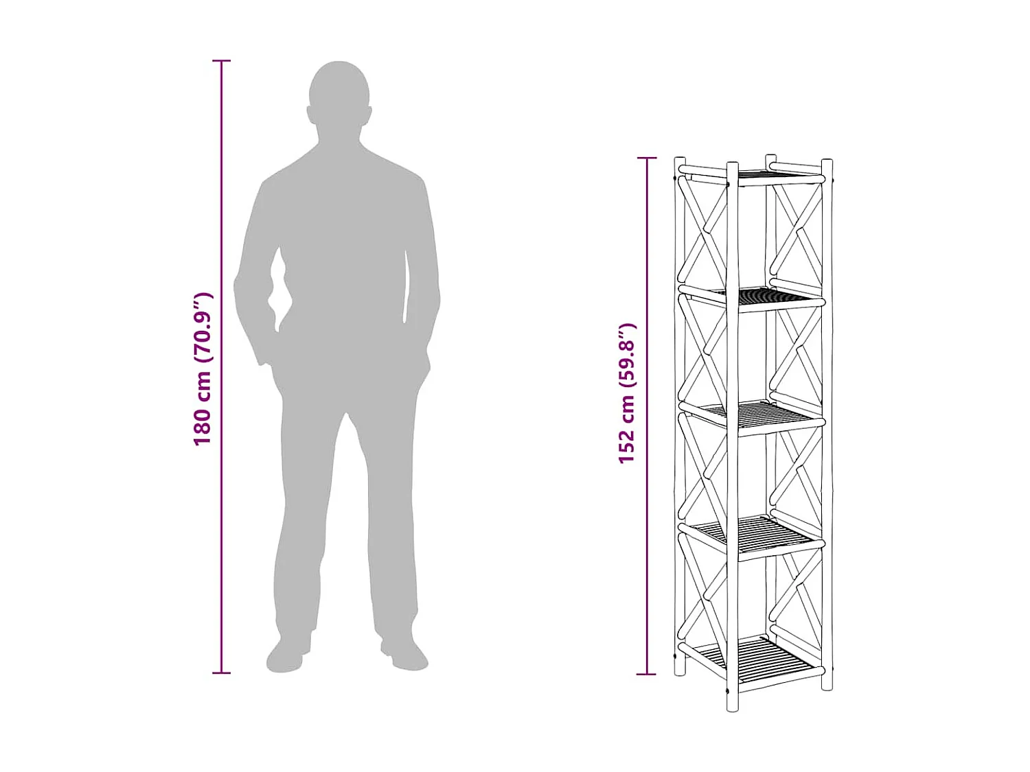 Étagère à 5 niveaux carré bambou